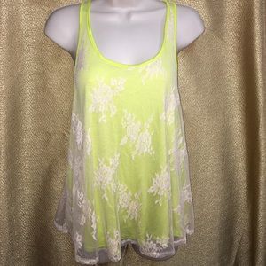 Greenish yellow lace tank top