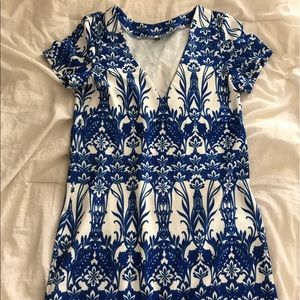 Blue and White print dress