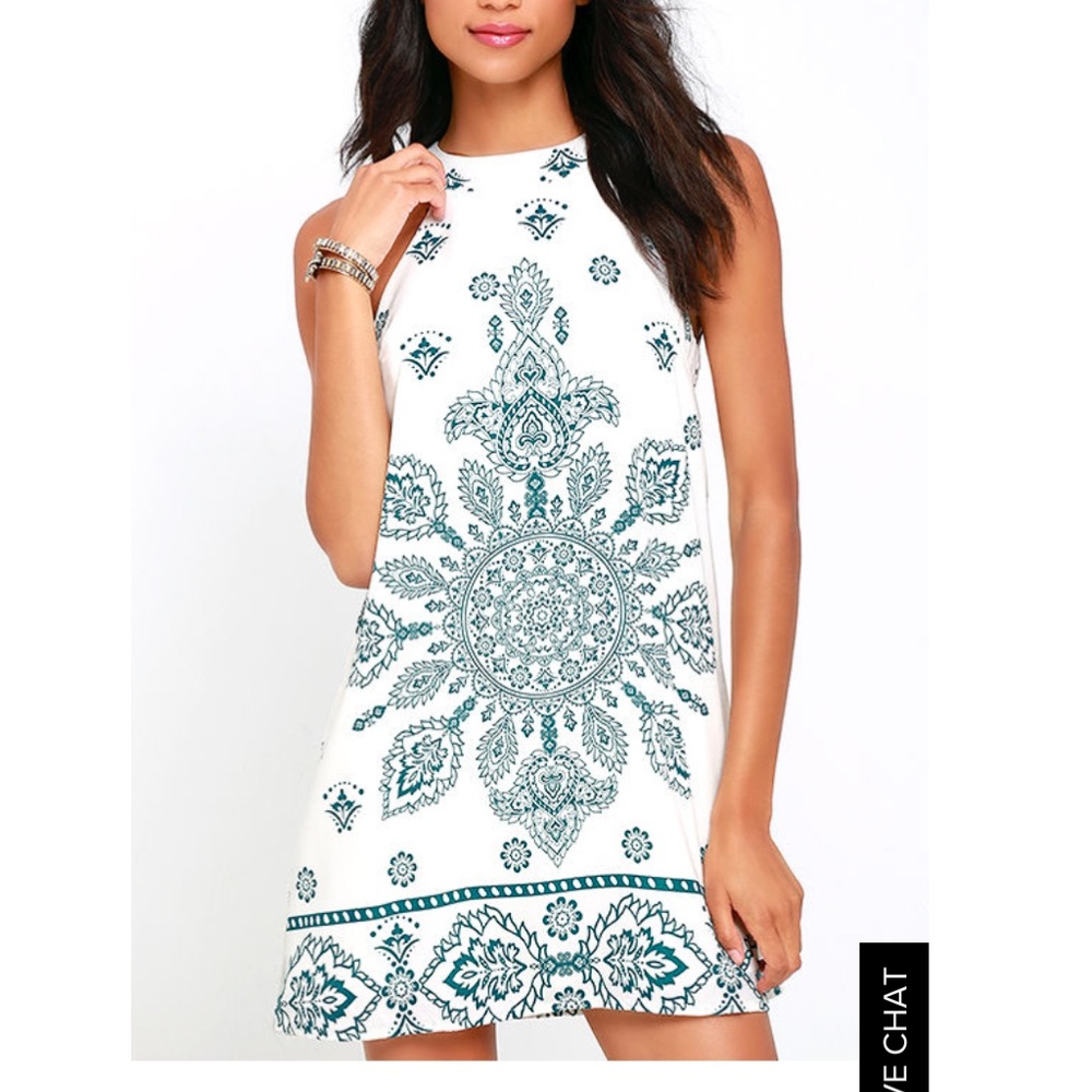 Lulu's I Can Sea It Now Cream Print Dress
