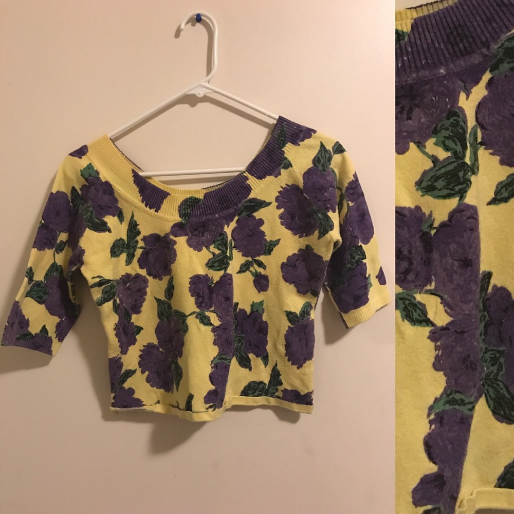 Yellow and purple flowered crop top