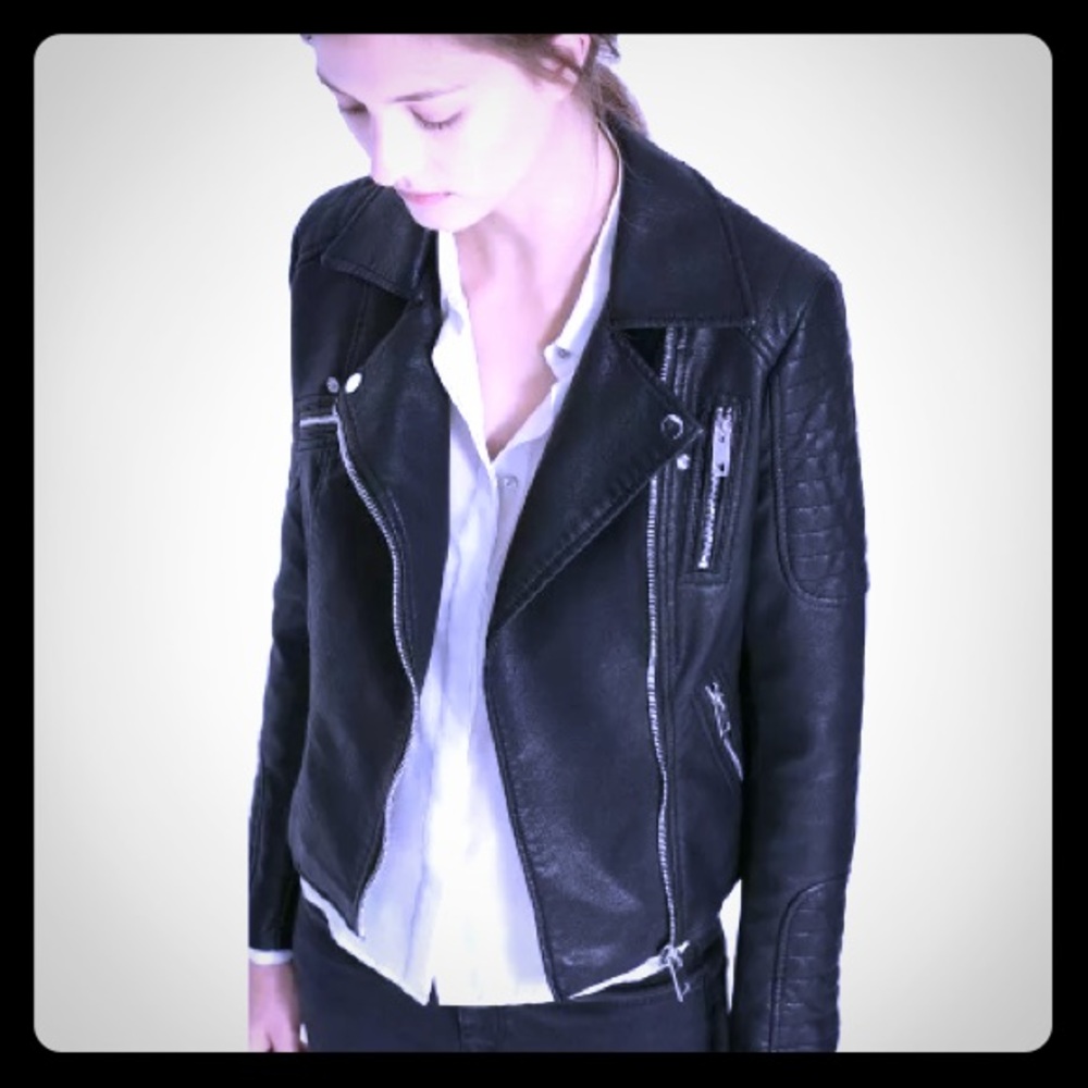 Zara faux leather Moto jacket - black - small