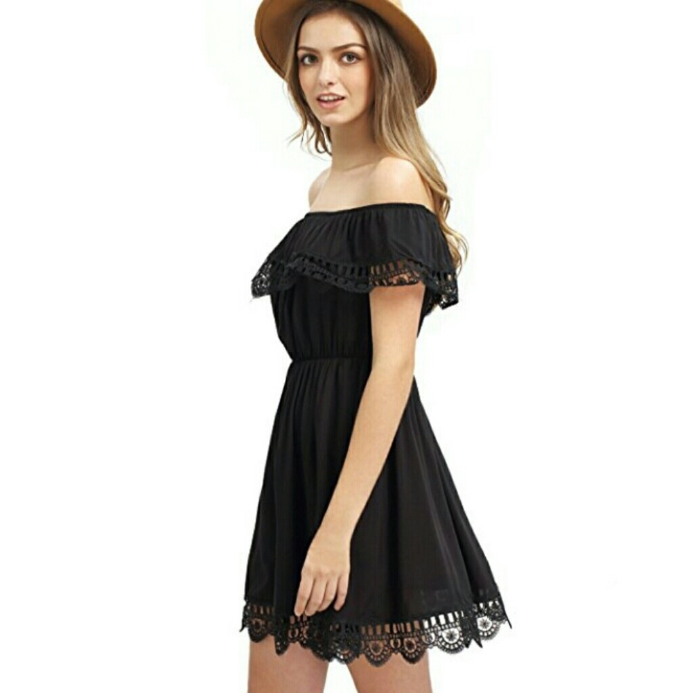 Women's Off Shoulder Crochet Lace Patchwork Casual