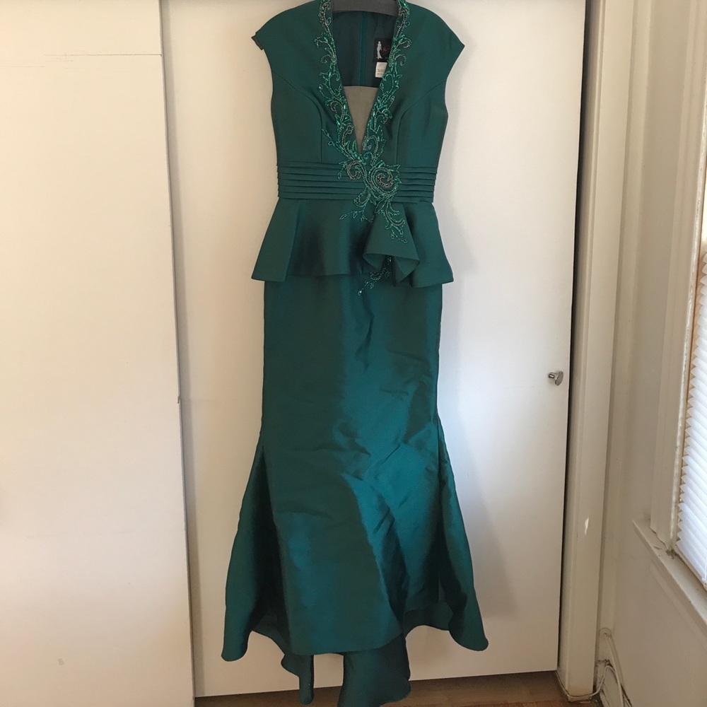 Emerald Green Peplem Couture Evening Gown