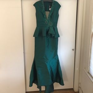 Emerald Green Peplem Couture Evening Gown