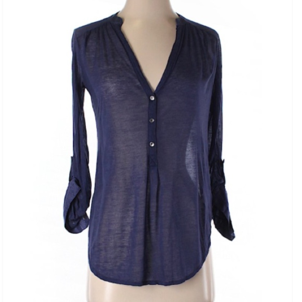 Navy Blue Long Sleeve Henley Shirt