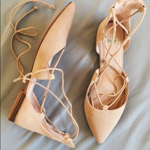 ZARA Nude Lace Up Flats