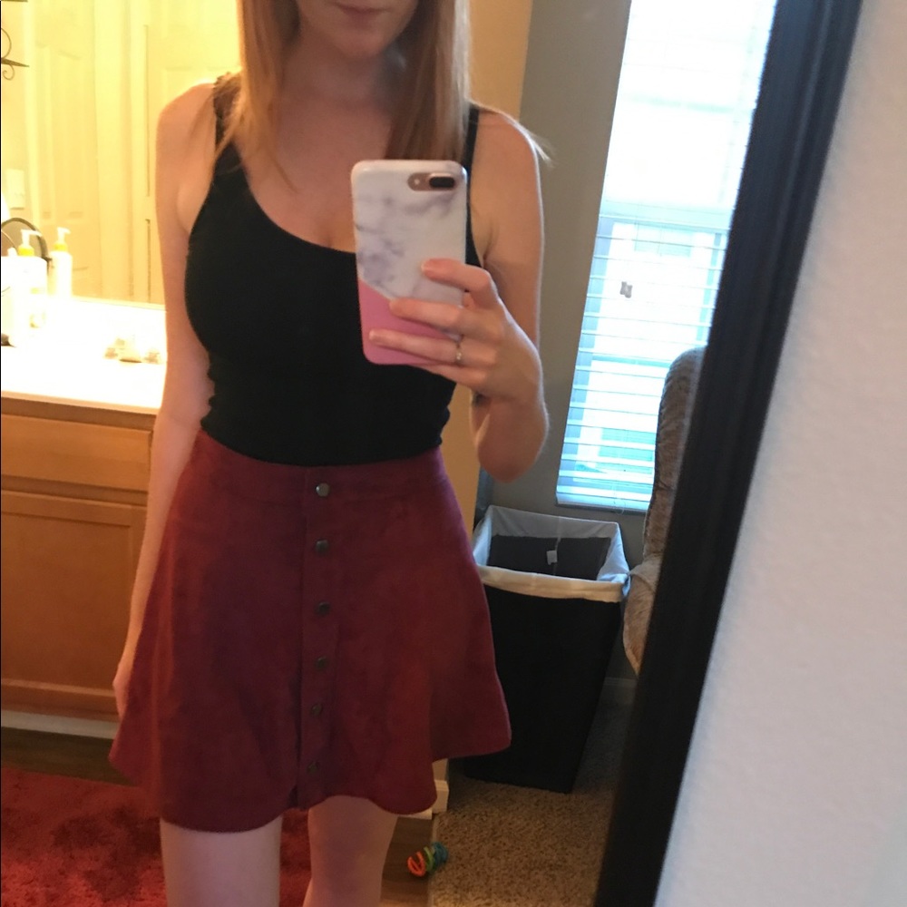 Suede button up skirt