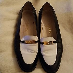 CHANEL black and white loafers