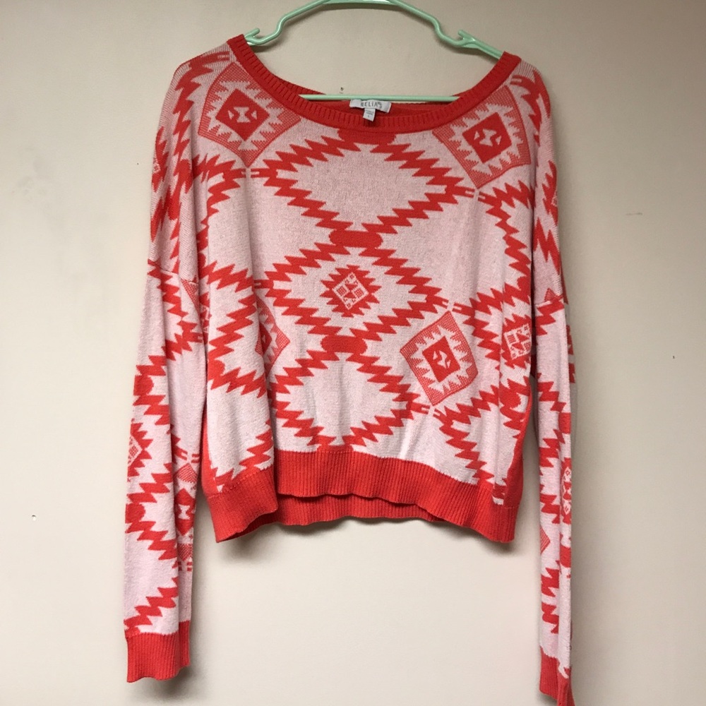 Coral tribal print sweater