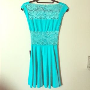 Turquoise with Lace Peekaboo Party Dress - New