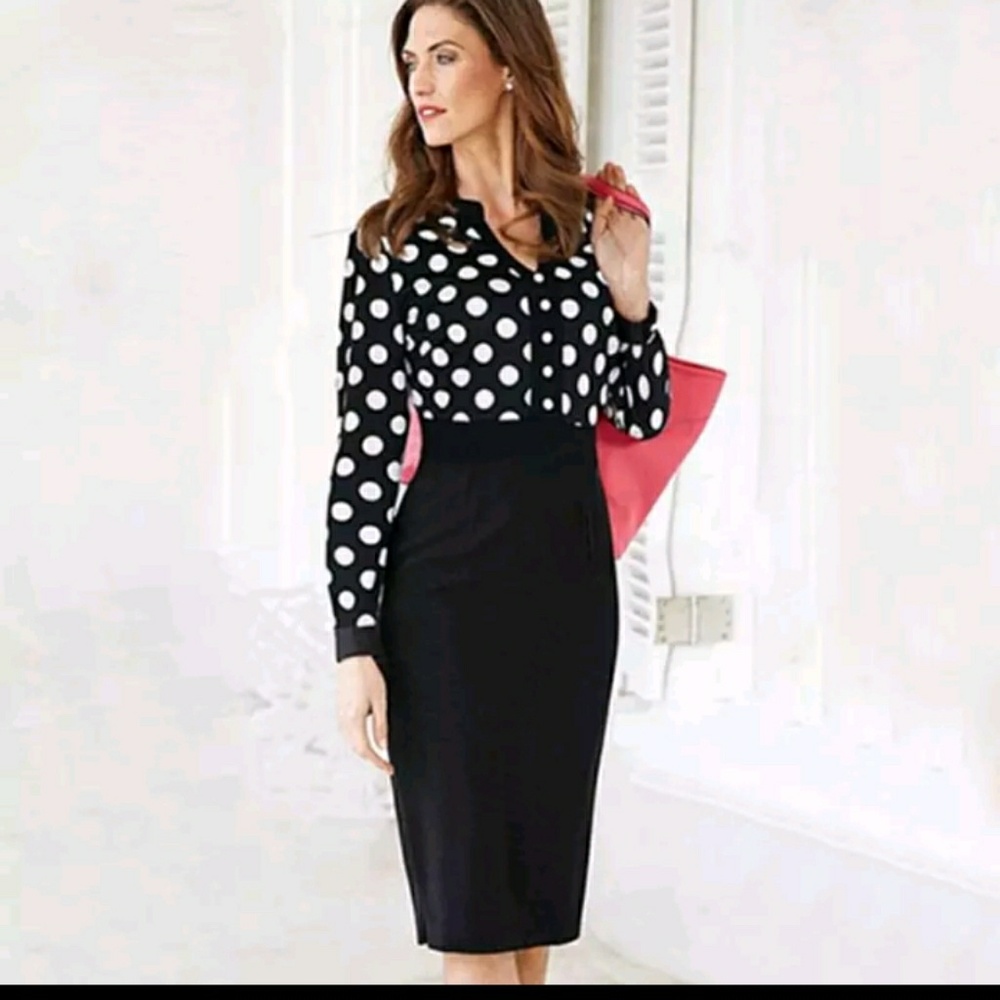 Professional Work dress Black and white pokadot