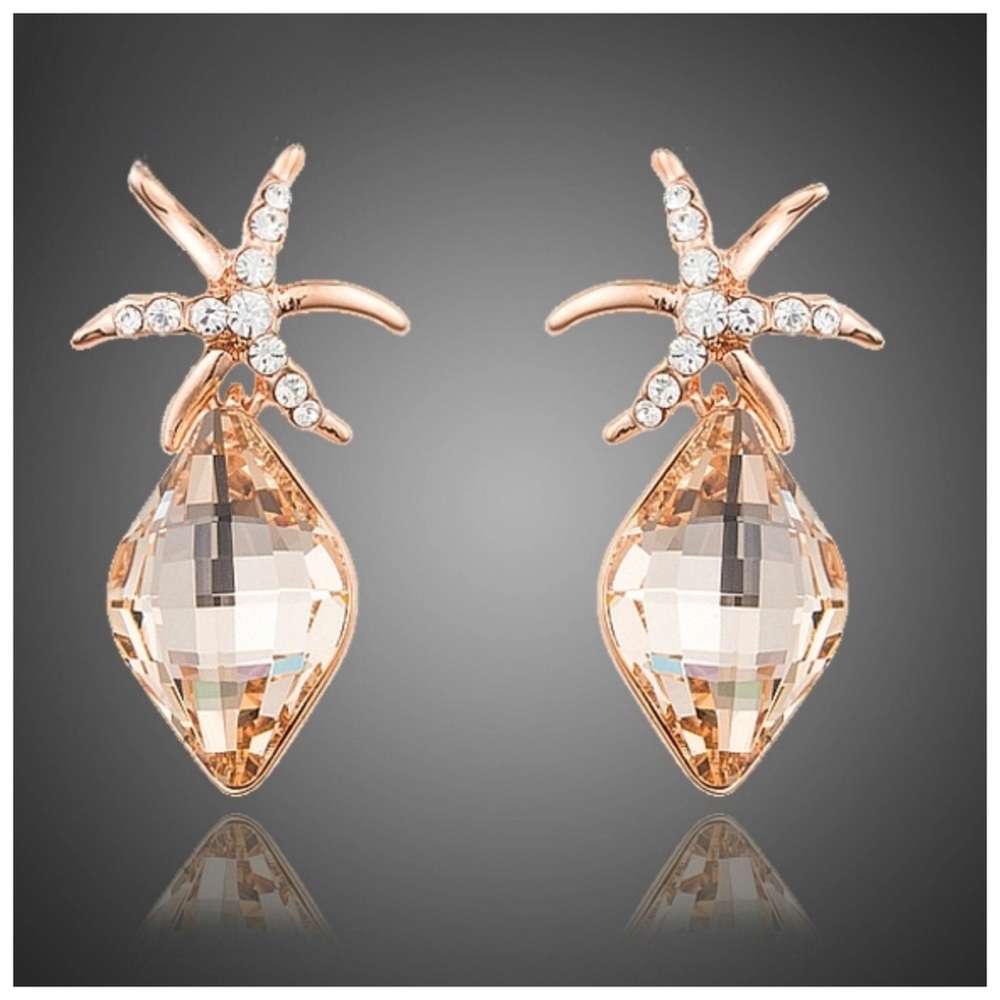 Swarovski Crystals Gold Starfish Earrings - Picture 1 of 3