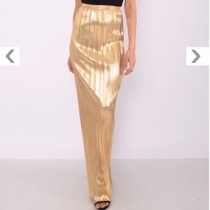 Gold pleated maxi skirt