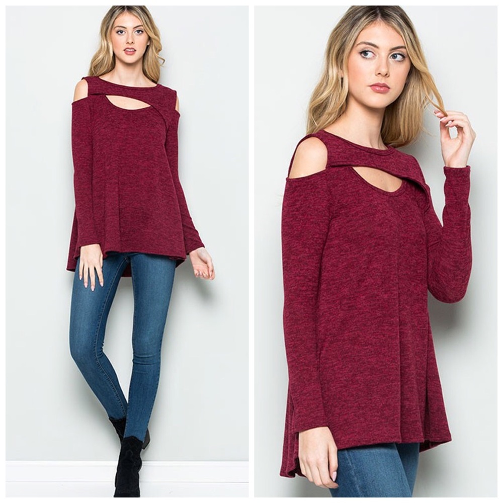 Soft textured burgundy cut out tunic! LAST One - Picture 4 of 4