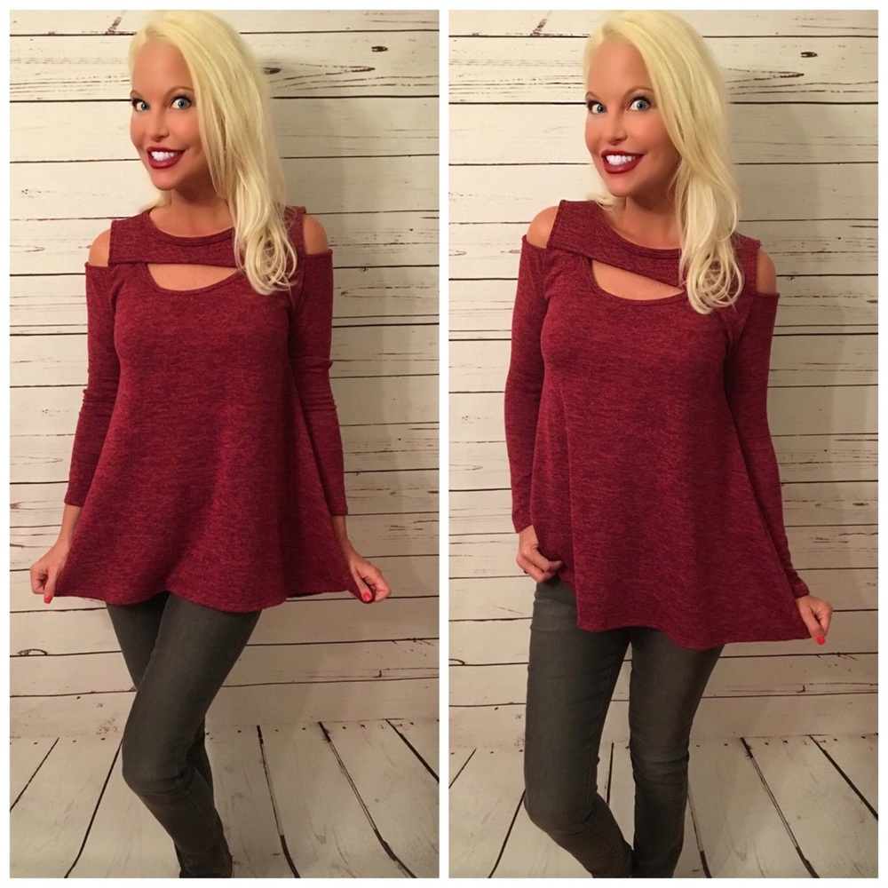 Soft textured burgundy cut out tunic! LAST One - Picture 2 of 4