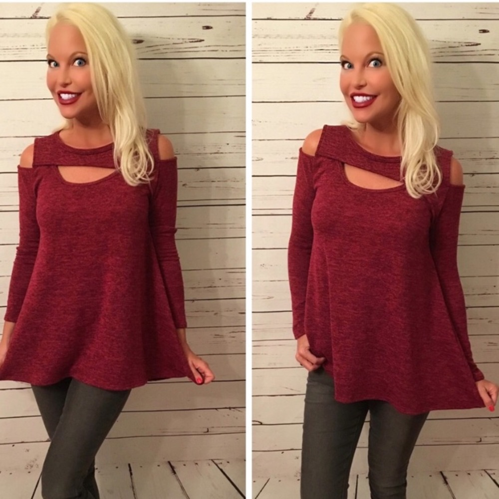 Soft textured burgundy cut out tunic! LAST One - Picture 1 of 4