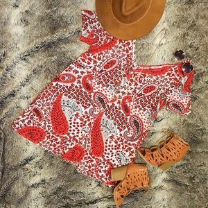 Topshop Orange Boho Paisley V Neck Button Up Dress