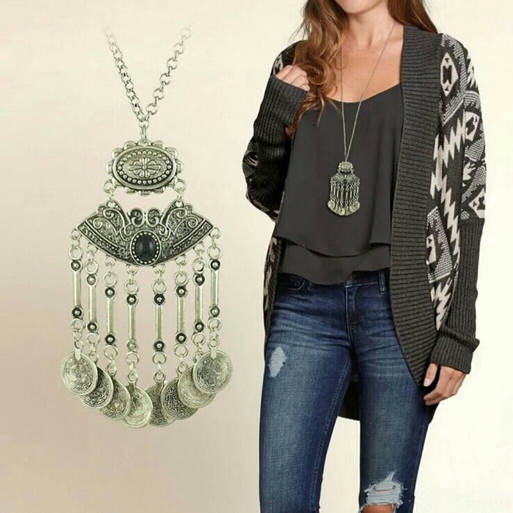 Turkish Coin Boho Necklace - Silver Coin Necklace