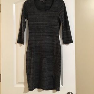 Gray striped ribbed dress with asym cutout