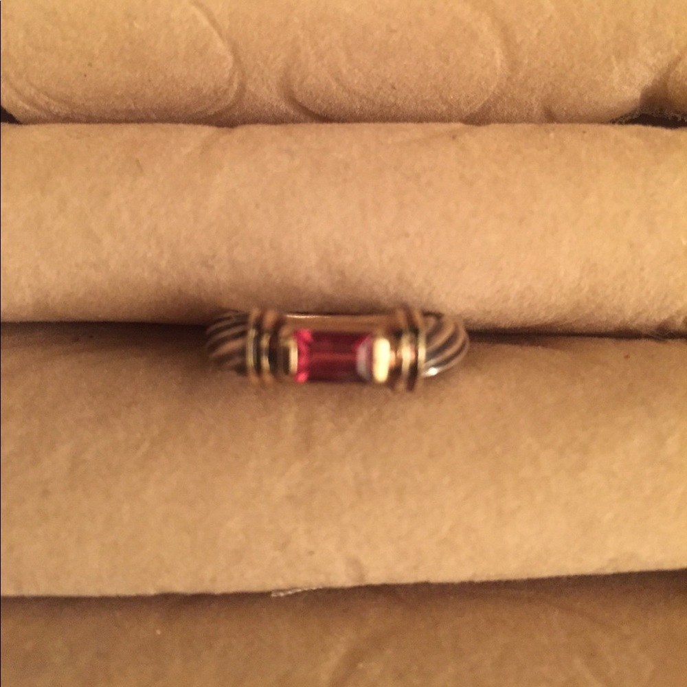 David yurman garnet silver gold ring 5 5 1/2 cable
