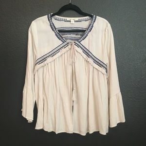 cream and blue embroidered lightweight top
