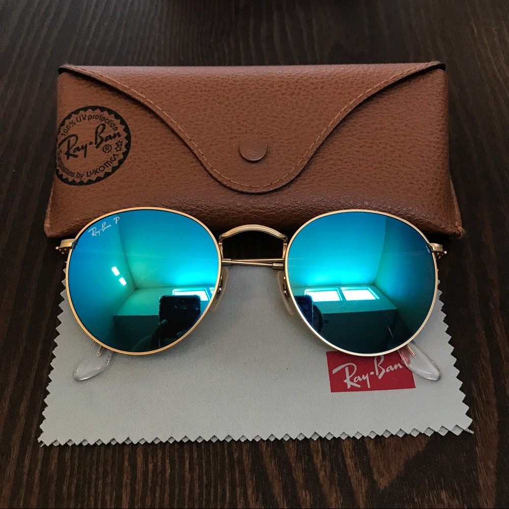 Rayban Round Blue Flash Sunglasses