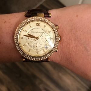 MK diamond watch with leather band