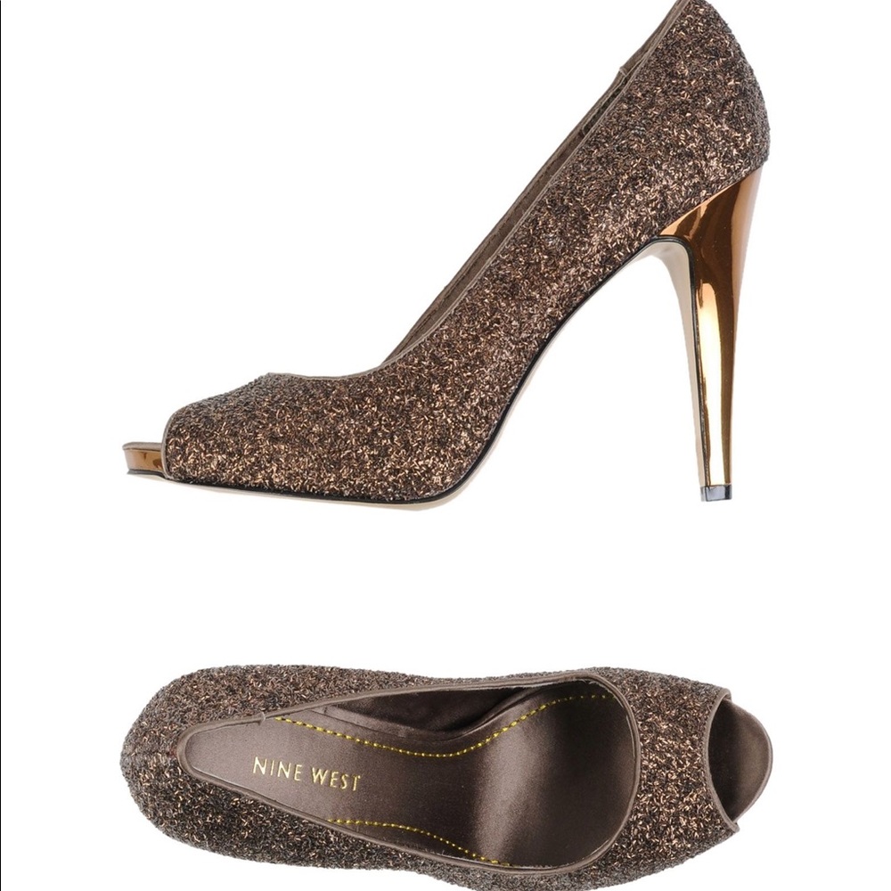 Nine West Rose Gold Glitter Peep Toe Pumps Heels