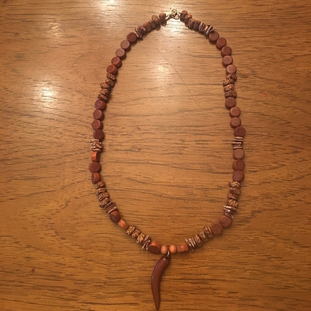 Unique handmade wood and stone chip necklace
