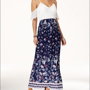 Maxi Summer Dress W/ Cold Shoulder Crochet Bodice.