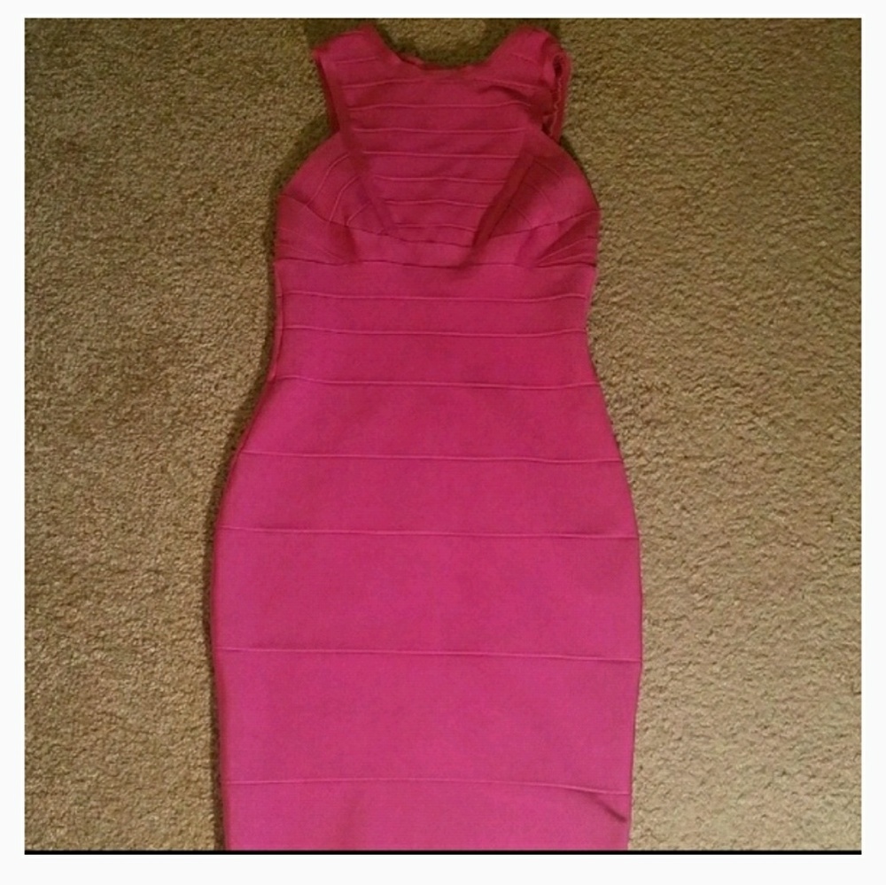 Hot Pink Sleeveless Midi Bandage Dress L