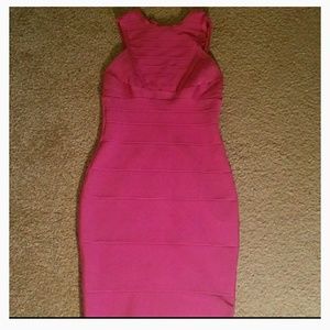 Hot Pink Sleeveless Midi Bandage Dress L