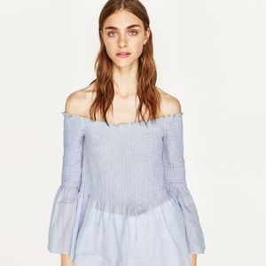 RESERVED -- Zara blue off the shoulder smocked top