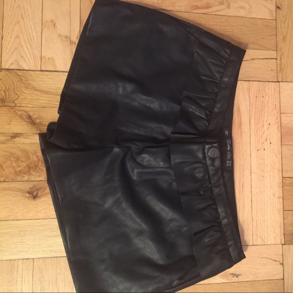 Pleather mini shorts with ruffle waist