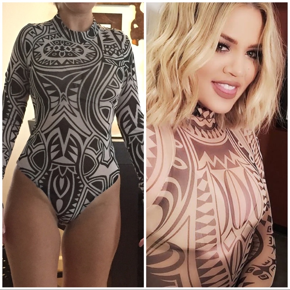 Nude tribal bodysuit as seen on Khloe Kardashian