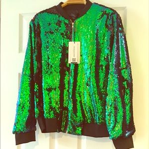HaoDuoYi Sequin Zipper Bomber