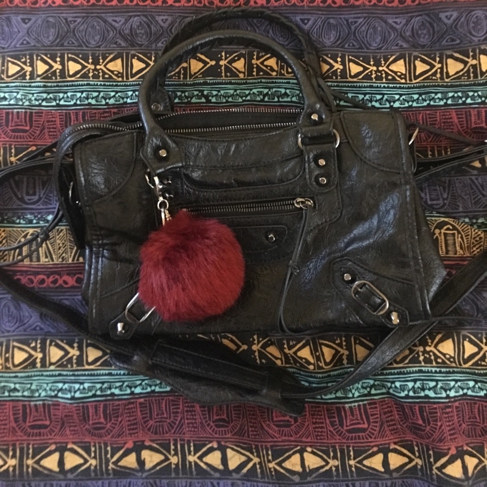 Bal style City Bag w/ fur puff TWO DAY SALE!