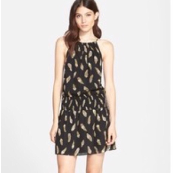 NWT Joie dress with feather print 100% silk sz lg - Picture 1 of 2
