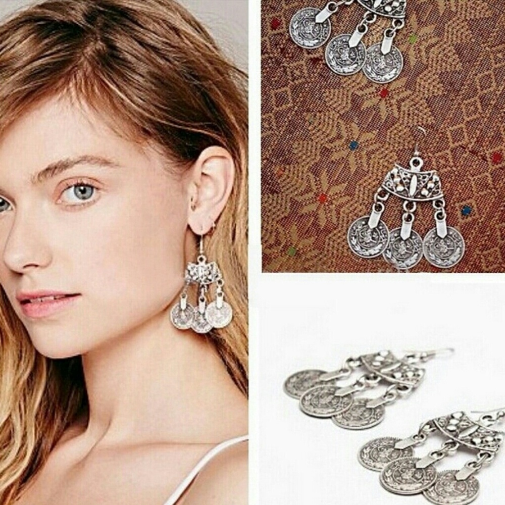 Turkish Coin Earrings - Silver Coin Boho Earrings