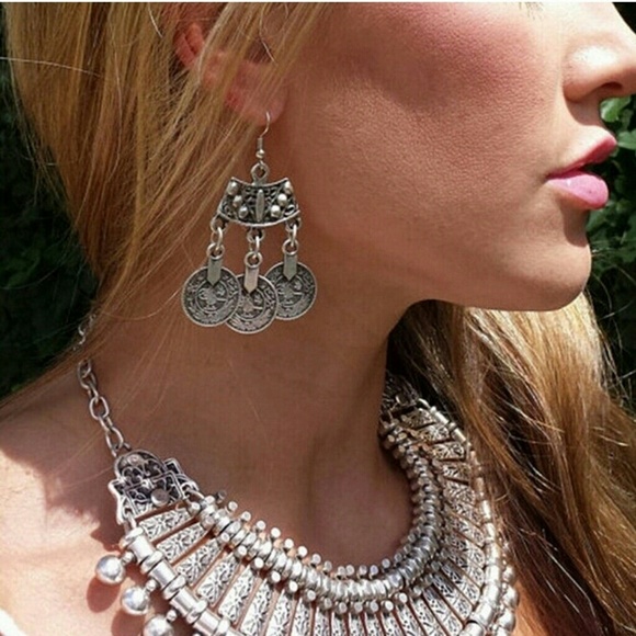 Turkish Coin Earrings - Silver Coin Boho Earrings - Picture 2 of 3