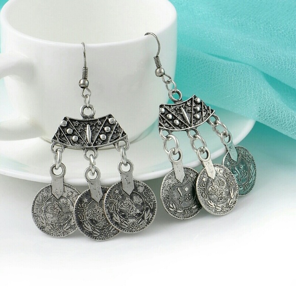 Turkish Coin Earrings - Silver Coin Boho Earrings - Picture 3 of 3