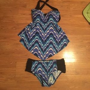 Blue printed bathing suit tankini