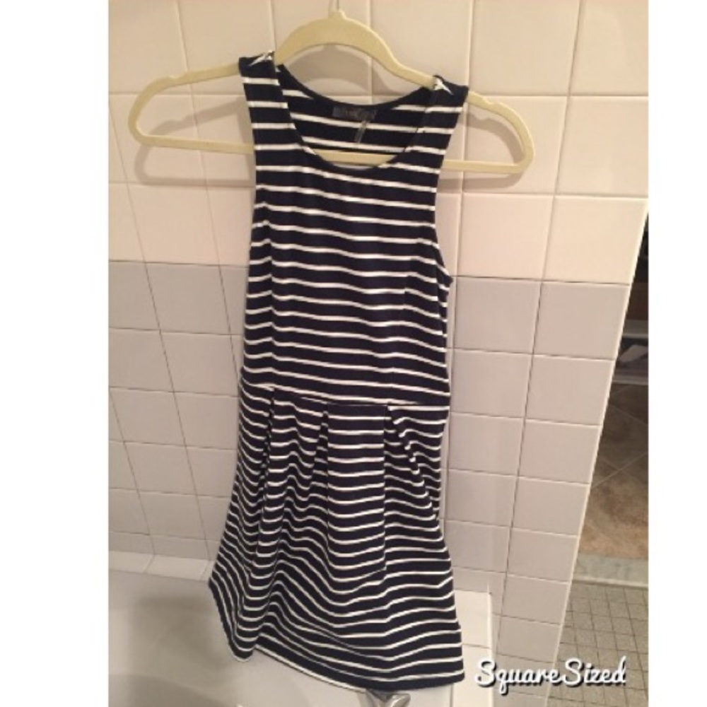 Navy and white striped dress from Madewell
