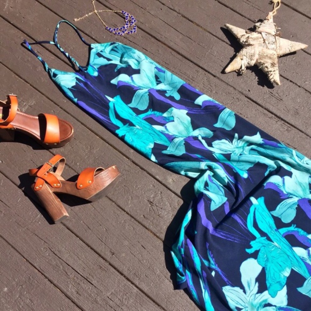 Tropical Blue Floral Print Maxi Dress by LOFT