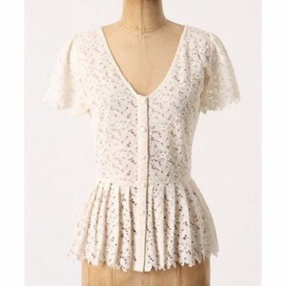 Anthropologie Two of Us Ivory Lace Peplum Blouse