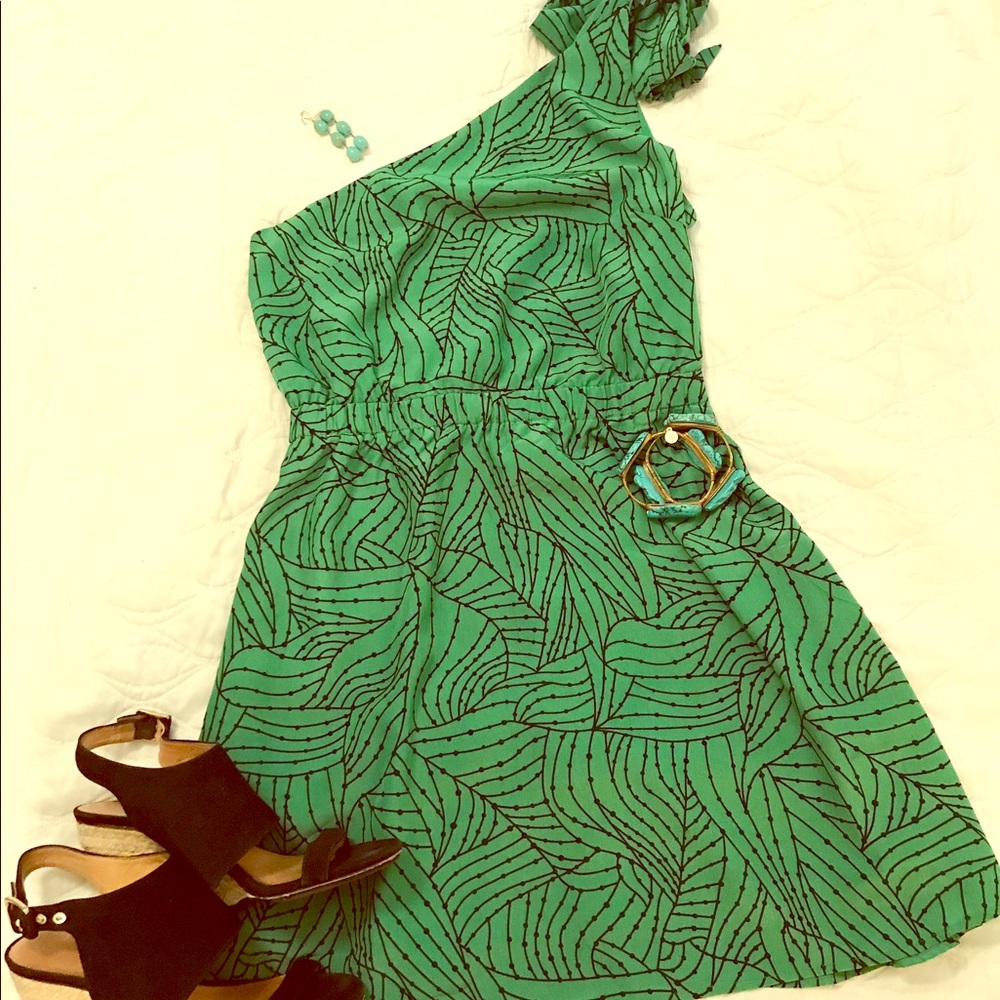One shoulder Emerald Green Dress