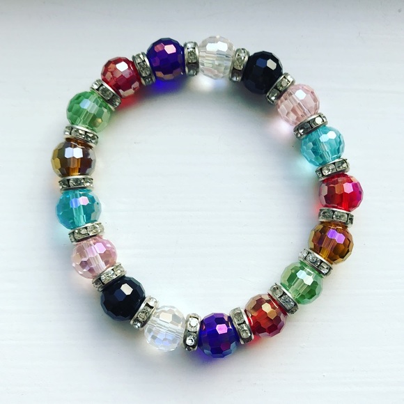 Colorful iridescent & rhinestone beaded bracelet - Picture 1 of 5