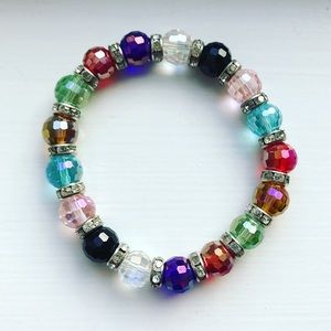 Colorful iridescent & rhinestone beaded bracelet