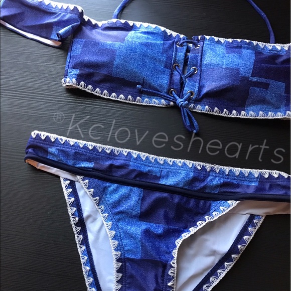 Bandeau Lace Up Bikini Set - Picture 2 of 2