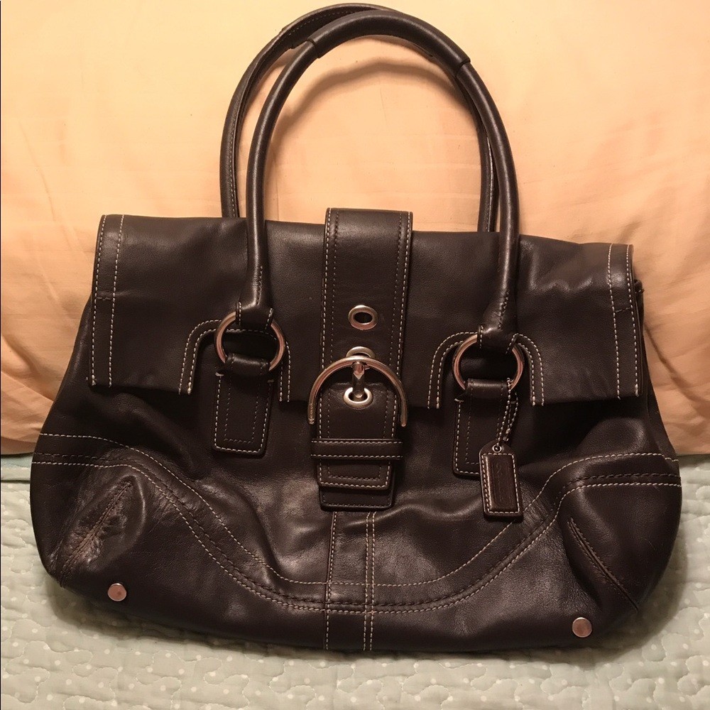 Authentic brown leather coach purse